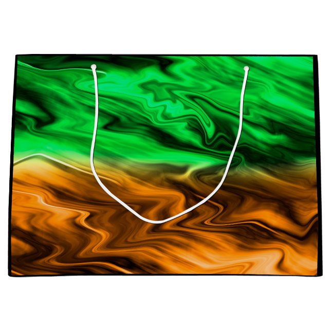 Abstract blurry spotted pattern in orange green  large gift bag (Front)