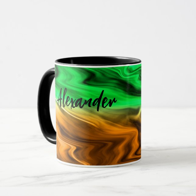 Abstract blurry spotted pattern in orange green mug (Front Left)
