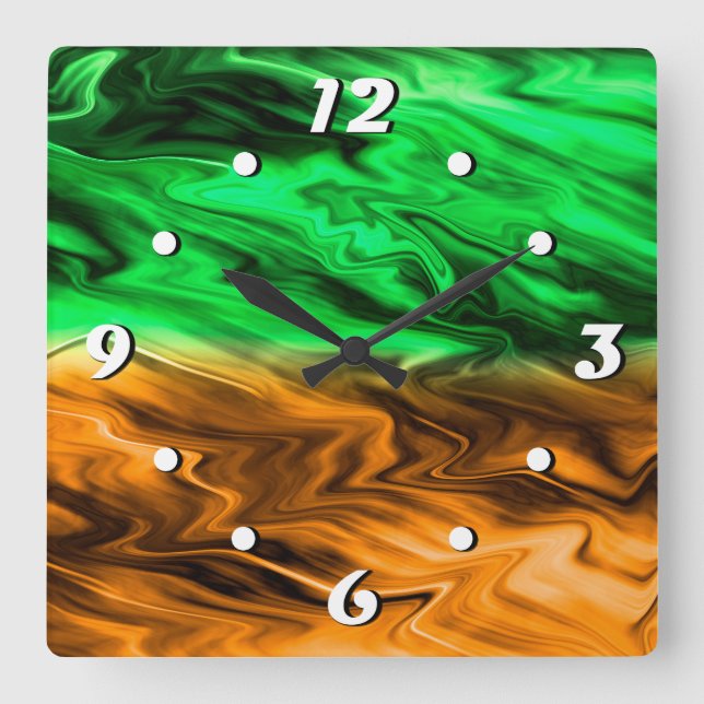 Abstract blurry spotted pattern in orange green square wall clock (Front)