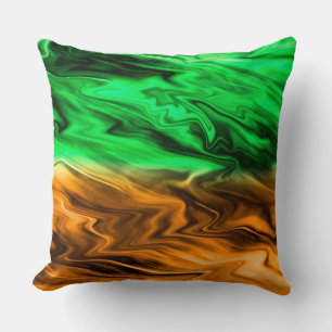 Abstract blurry spotted pattern in orange green throw pillow