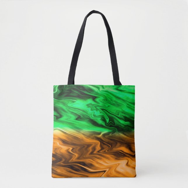Abstract blurry spotted pattern in orange green  tote bag (Front)