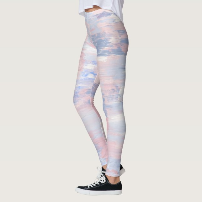 Abstract Blush and Blue Paint Strokes Leggings (Left)