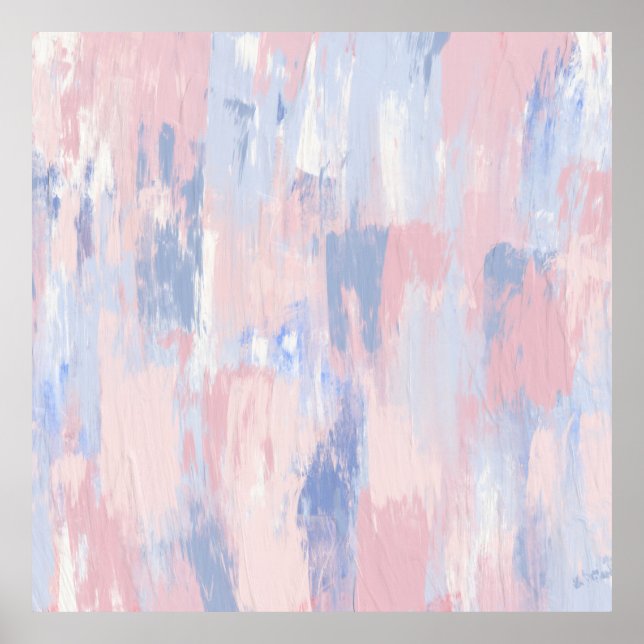 Abstract Blush and Blue Paint Strokes Poster (Front)