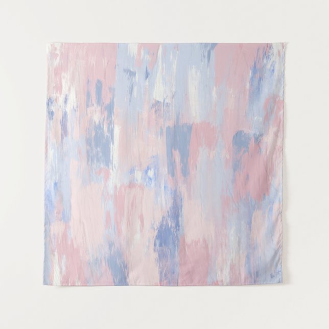 Abstract Blush and Blue Paint Strokes Tapestry (Front)