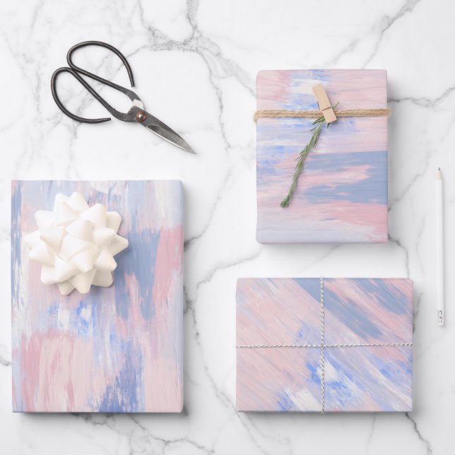 Abstract Blush and Blue Paint Strokes Wrapping Paper Sheets (Front)