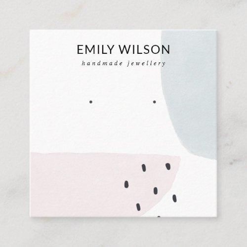 ABSTRACT BLUSH DUSKY BLUE STUD EARRING DISPLAY SQUARE BUSINESS CARD