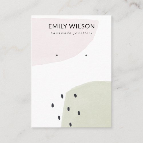 ABSTRACT BLUSH DUSKY GREEN STUD EARRING DISPLAY  BUSINESS CARD