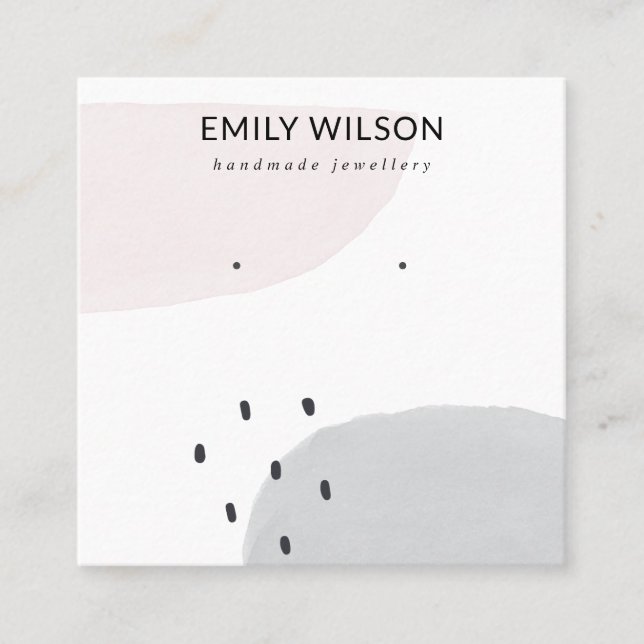 ABSTRACT BLUSH DUSKY GREY STUD EARRING DISPLAY SQUARE BUSINESS CARD (Front)