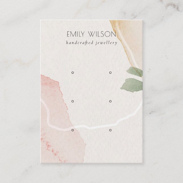 Abstract Blush Earthy Green 3 Stud Earring Display Business Card (Front)