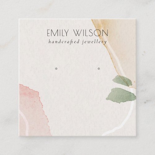 Abstract Blush Earthy Green Stud Earring Display Square Business Card