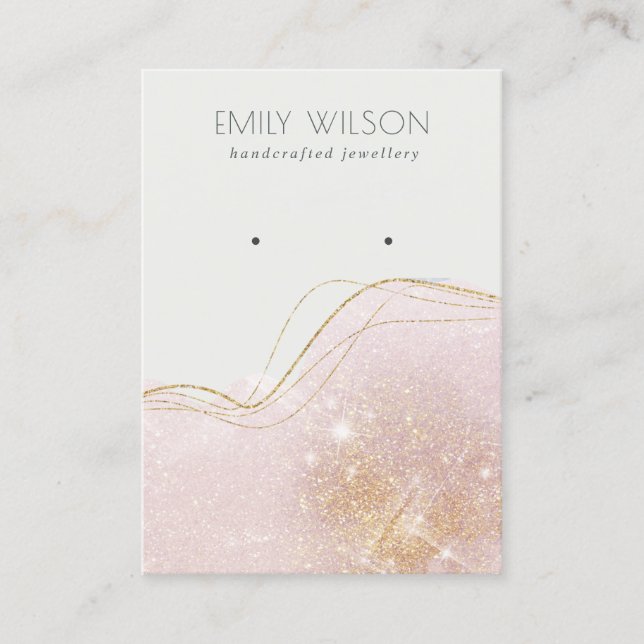 Abstract Blush Gold Glitter Shiny Earring Display  Business Card (Front)