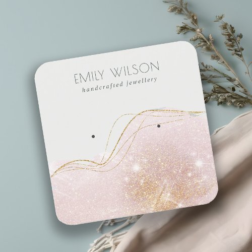 Abstract Blush Gold Glitter Shiny Earring Display Square Business Card