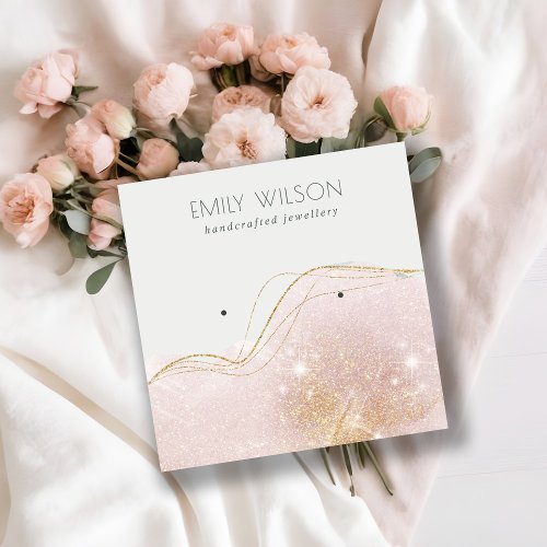 Abstract Blush Gold Glitter Shiny Earring Display  Square Business Card