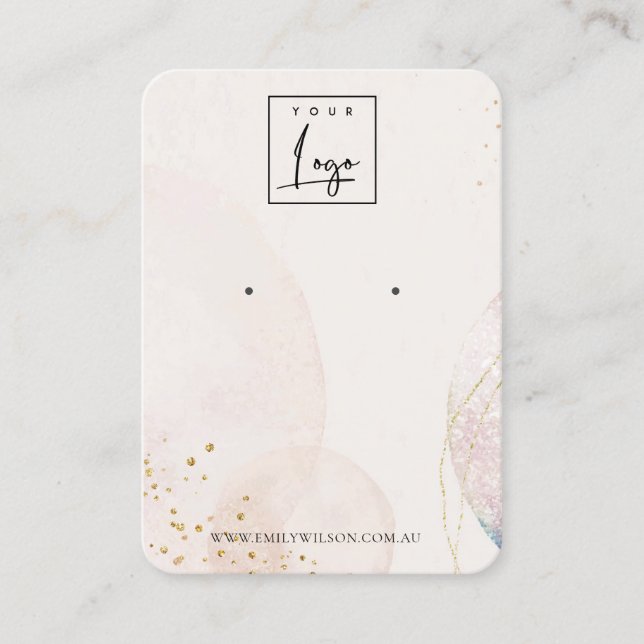 Abstract Blush Gold Watercolor Earring Display Business Card (Front)