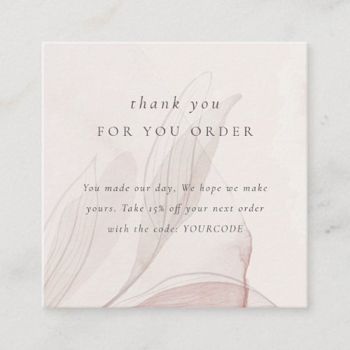 Abstract Blush Leafy Foliage Thank You Discount Square Business Card