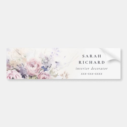 Abstract Blush Lilac Watercolor Rose Floral Bunch Bumper Sticker