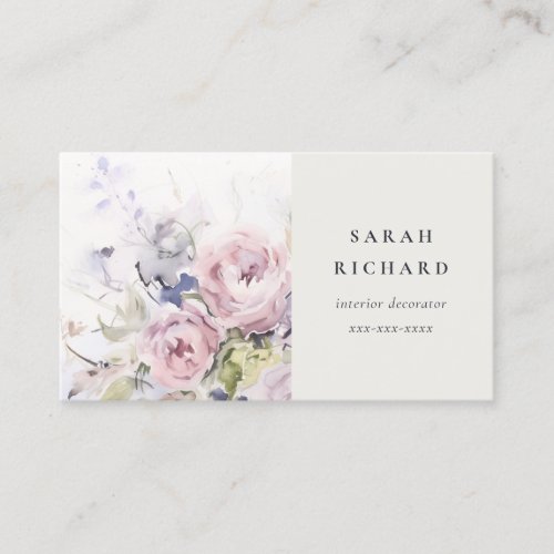 Abstract Blush Lilac Watercolor Rose Floral Bunch Business Card