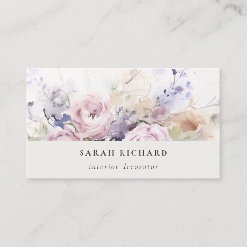 Abstract Blush Lilac Watercolor Rose Floral Bunch Business Card