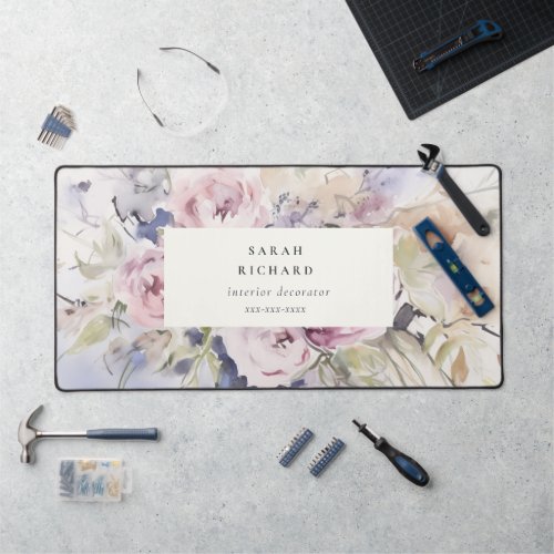 Abstract Blush Lilac Watercolor Rose Floral Bunch Desk Mat