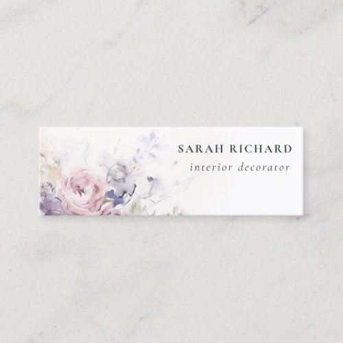 Abstract Blush Lilac Watercolor Rose Floral Bunch Mini Business Card