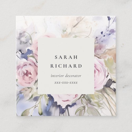 Abstract Blush Lilac Watercolor Rose Floral Bunch Square Business Card