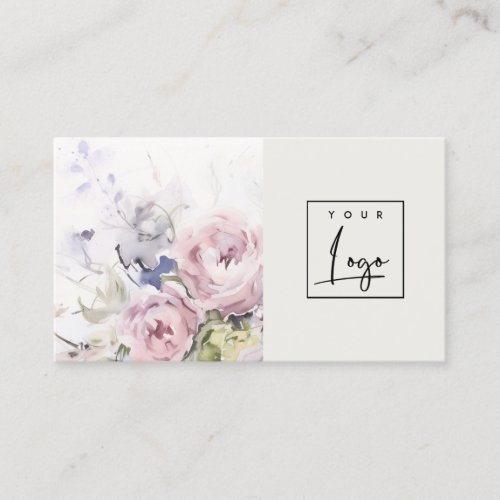 Abstract Blush Lilac Watercolor Rose Floral Logo Business Card