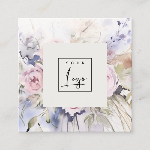 Abstract Blush Lilac Watercolor Rose Floral Logo Square Business Card