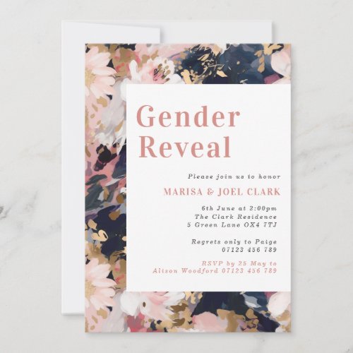 Abstract Blush  Navy Floral Gender Reveal Invitation