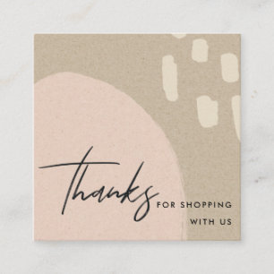 ABSTRACT BLUSH PEACH KRAFT SCANDI THANK YOU LOGO SQUARE BUSINESS CARD