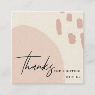 ABSTRACT BLUSH PEACH KRAFT SCANDI THANK YOU LOGO SQUARE BUSINESS CARD