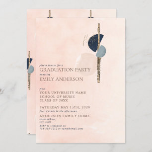 Abstract Blush Pink & Blue Gold Flute Graduation Invitation