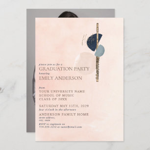 Abstract Blush Pink Gold Flute Photo Graduation Invitation