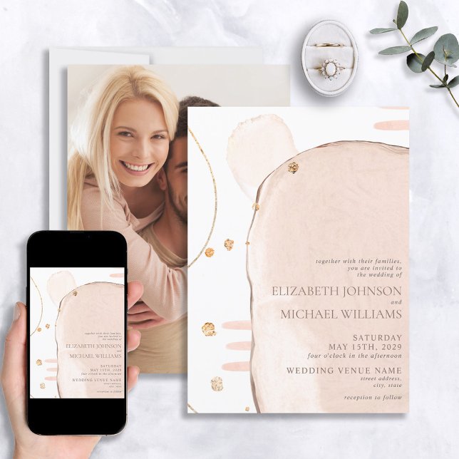 Abstract Blush Pink & Gold Foil Modern Photo Invitation (Creator Uploaded)