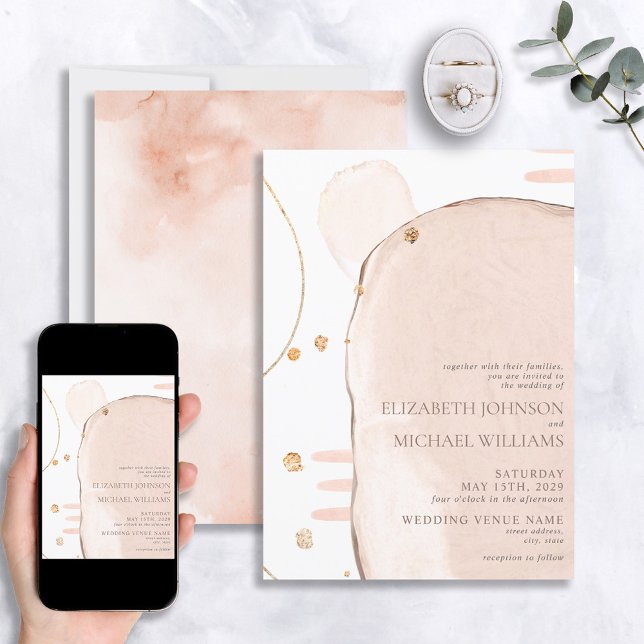 Abstract Blush Pink & Gold Foil Modern Wedding Invitation (Creator Uploaded)