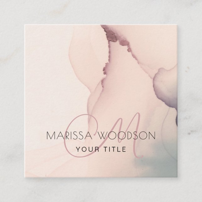 Abstract Blush Pink Monogram Square Business Card (Front)