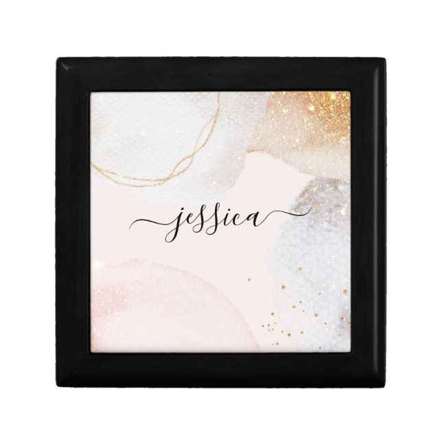 Abstract blush pink script name gift box (Front)