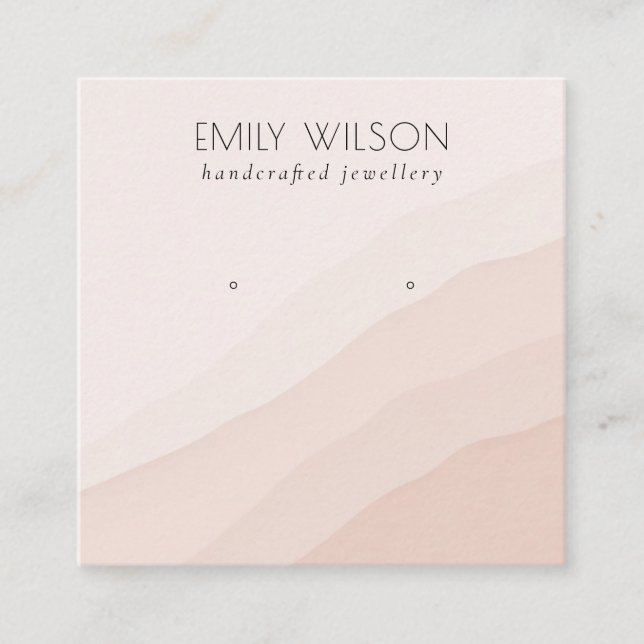 Abstract Blush Pink Waves Stud Earring Display Square Business Card (Front)