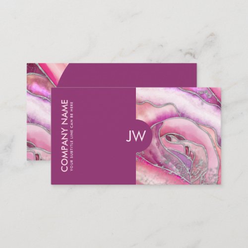 Abstract Blush Rose Alcoholic ink and Silver Business Card