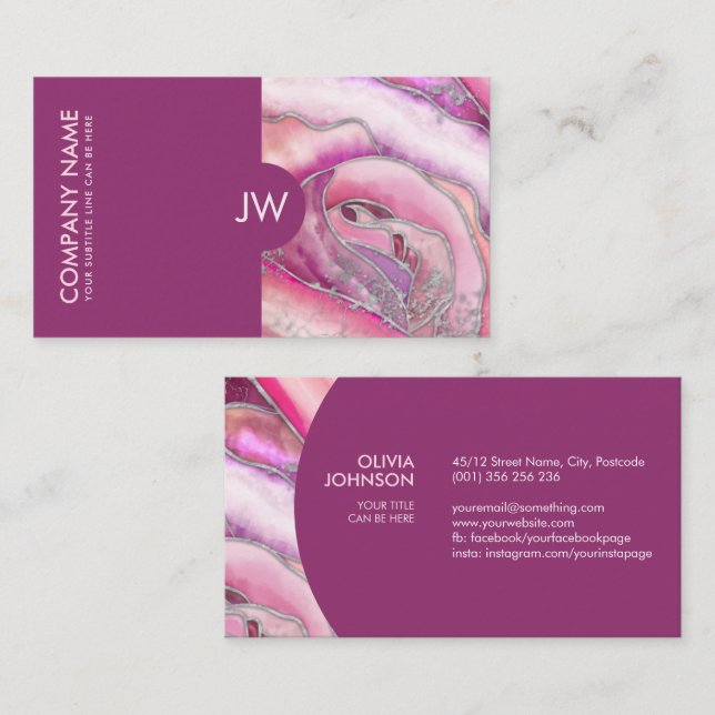 Abstract Blush Rose Alcoholic ink and Silver Business Card (Front/Back)