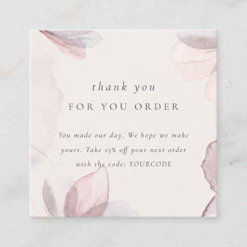 Abstract Blush Watercolor Flora Thank You Discount Square Business Card