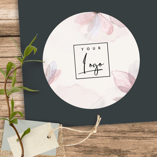 Abstract Blush Watercolor Floral Business Logo Classic Round Sticker