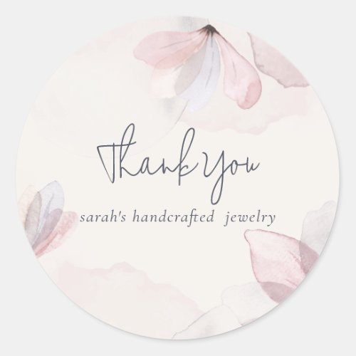 Abstract Blush Watercolor Floral Business Thanks Classic Round Sticker