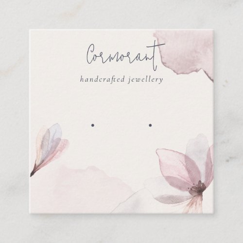 Abstract Blush Watercolor Floral Earring Holder Square Business Card