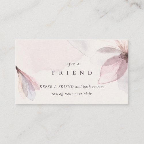 Abstract Blush Watercolor Floral Refer a Friend Business Card