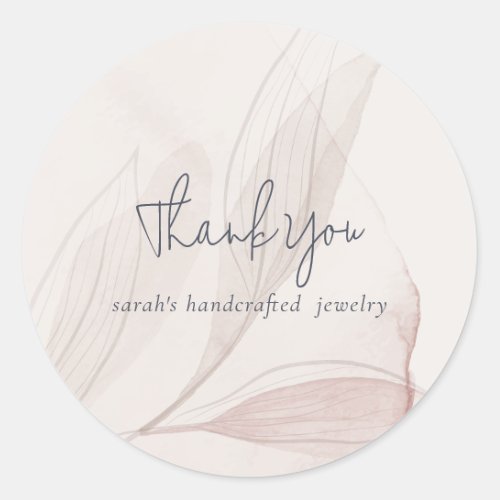 Abstract Blush Watercolor Foliage Business Thanks Classic Round Sticker