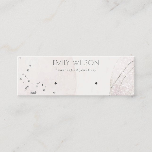 Abstract Blush Watercolor Silver Earring Display Mini Business Card (Front)