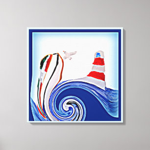 Abstract Boat on Stormy Seas Nautical Canvas Print