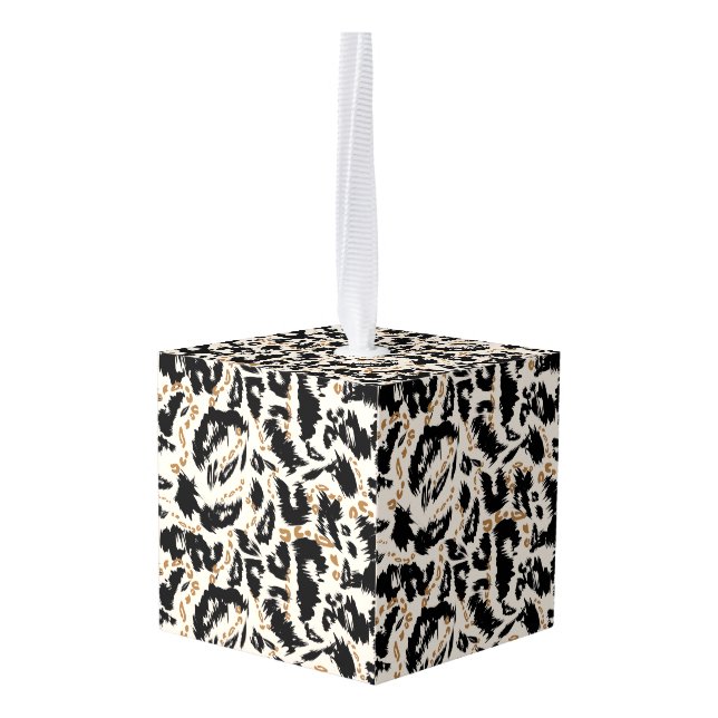 Abstract Bohemian African Leopard Pattern  Cube Ornament (Back Angled)