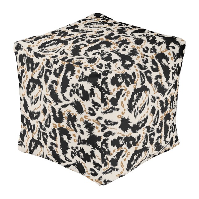 Abstract Bohemian African Leopard Pattern  Pouf (Angled Front)