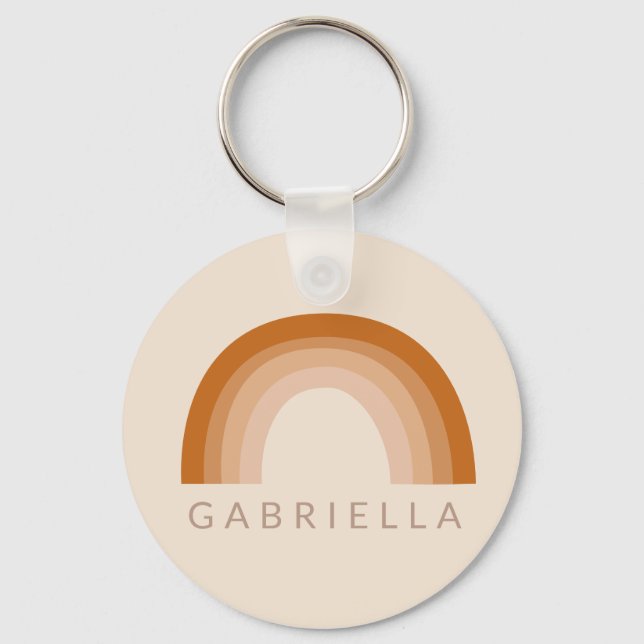 Abstract Boho 70s Rainbow Terracotta Personalized  Keychain (Front)